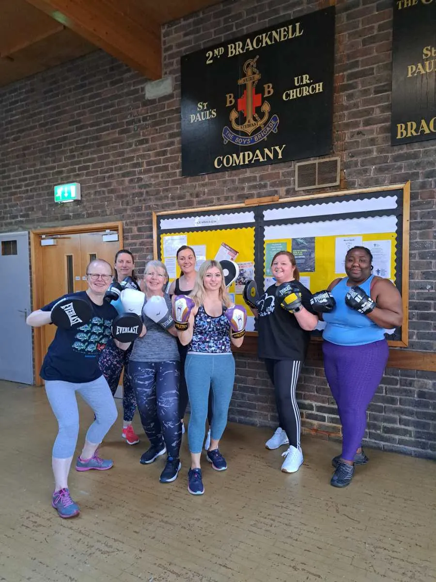 Class members at a Willing Spirit Exercise session in a Bracknell church hall
